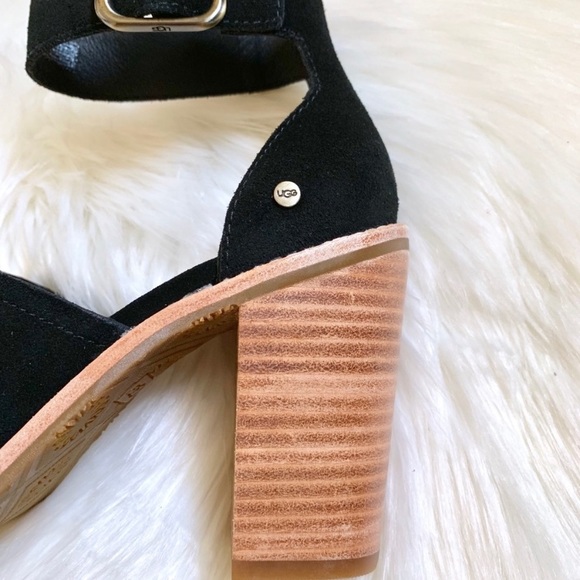 UGG Black Suede Ankle Strap Peep Toe Sandals - Picture 4 of 8